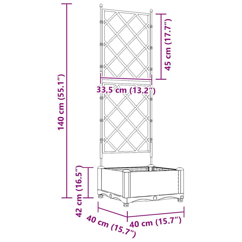 vidaXL Kertész cserép rácsos változattal Barna 40 x 40 x 125,5 cm PP