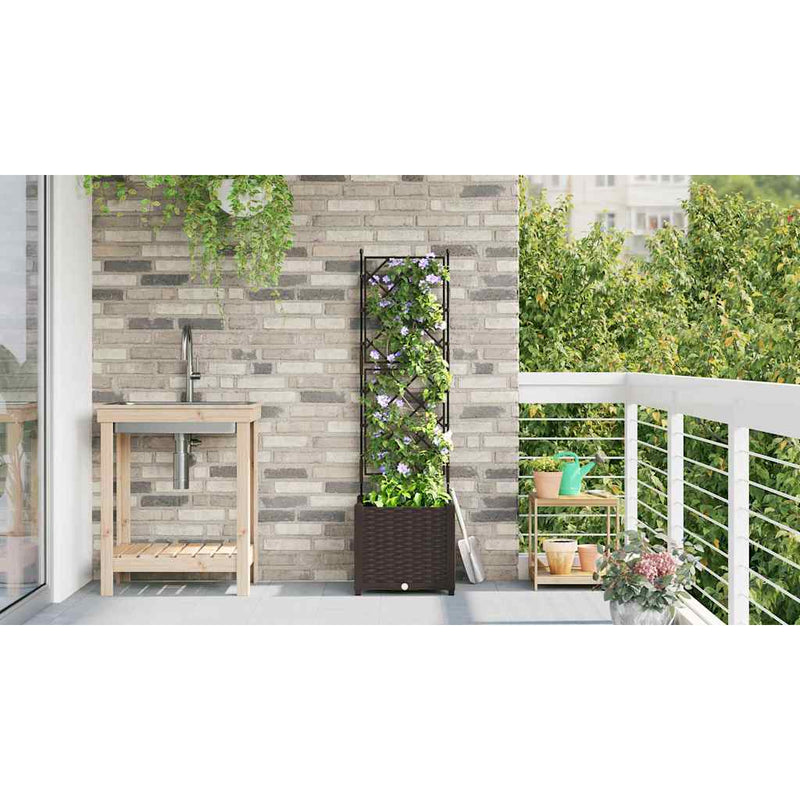 vidaXL Kertész cserép rácsos változattal Barna 40 x 40 x 143 cm PP