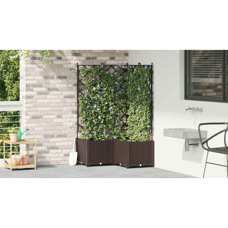 vidaXL Kertész cserép rácsos változattal 3 pcs Barna 80 x 80 x 143 cm