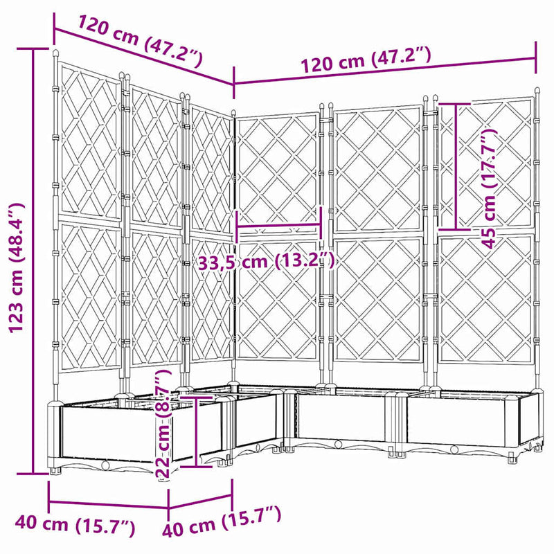 vidaXL Kertész cserép rácsos változattal 5 pcs Barna