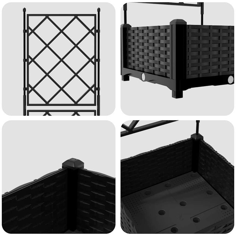 vidaXL Kertész cserép rácsos változattal Fekete 40 x 40 x 125,5 cm PP