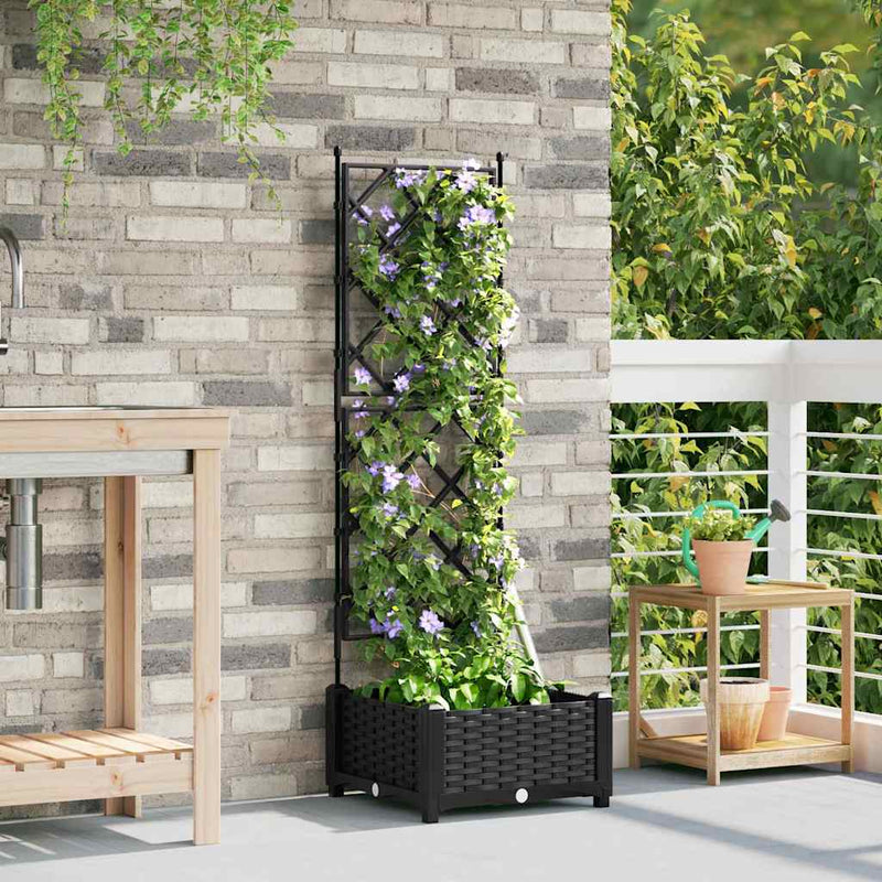 vidaXL Kertész cserép rácsos változattal Fekete 40 x 40 x 125,5 cm PP