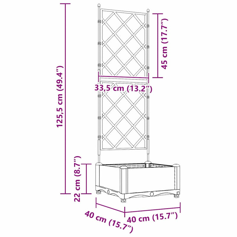 vidaXL Kertész cserép rácsos változattal Fekete 40 x 40 x 125,5 cm PP