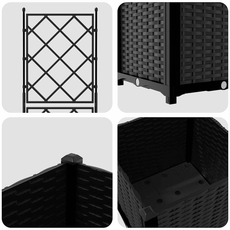 vidaXL Kertész cserép rácsos változattal Fekete 40 x 40 x 143 cm PP