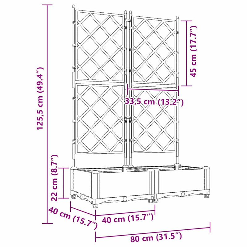 vidaXL Kertész cserép rácsos változattal 2 pcs Fekete