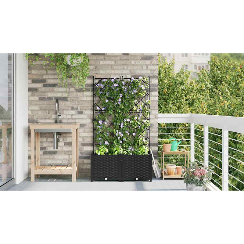 vidaXL Kertész cserép rácsos változattal 2 pcs Fekete 80 x 40 x 143 cm