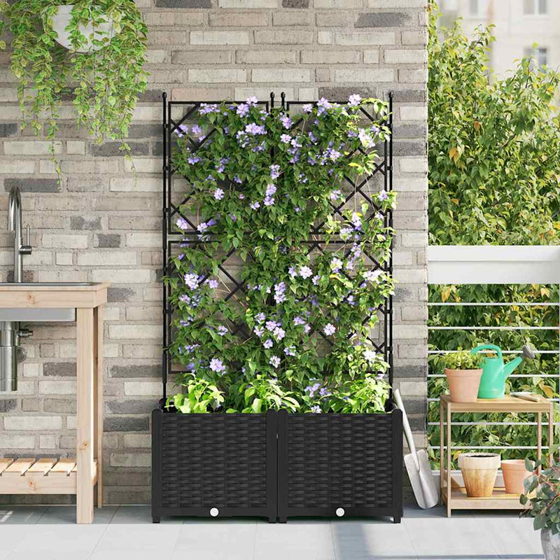vidaXL Kertész cserép rácsos változattal 2 pcs Fekete 80 x 40 x 143 cm