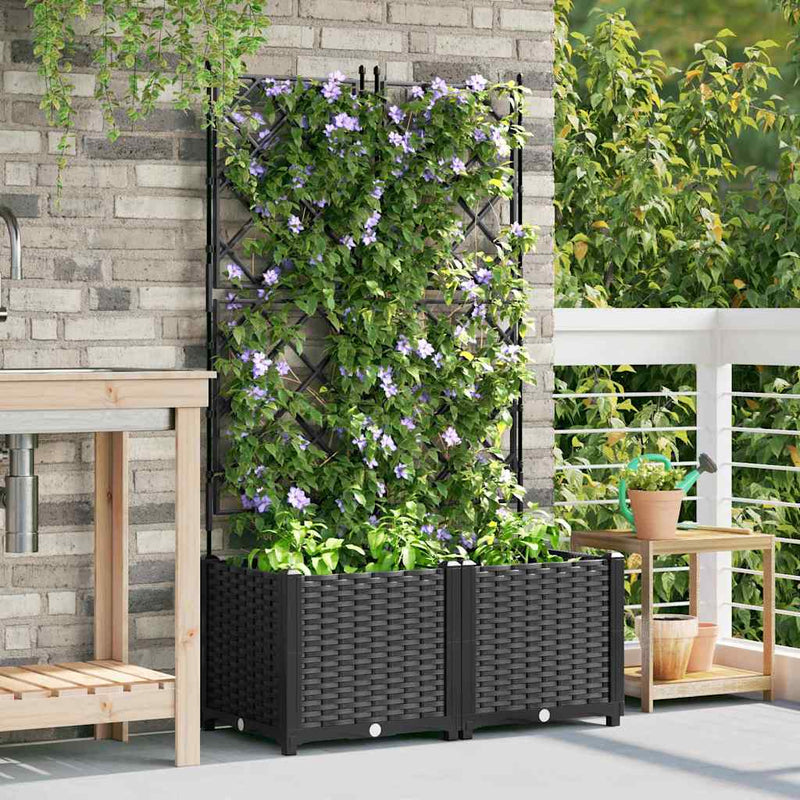 vidaXL Kertész cserép rácsos változattal 2 pcs Fekete 80 x 40 x 143 cm