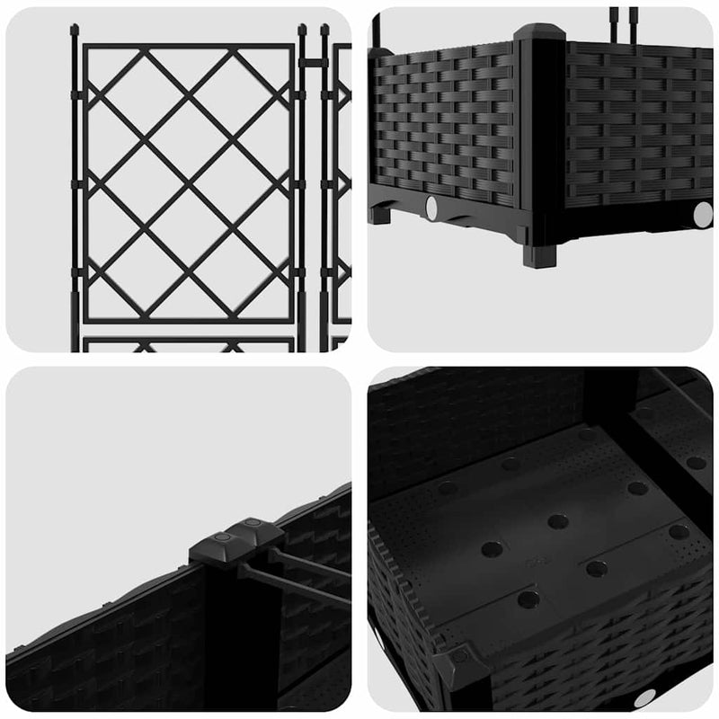 vidaXL Kertész cserép rácsos változattal 3 pcs Fekete