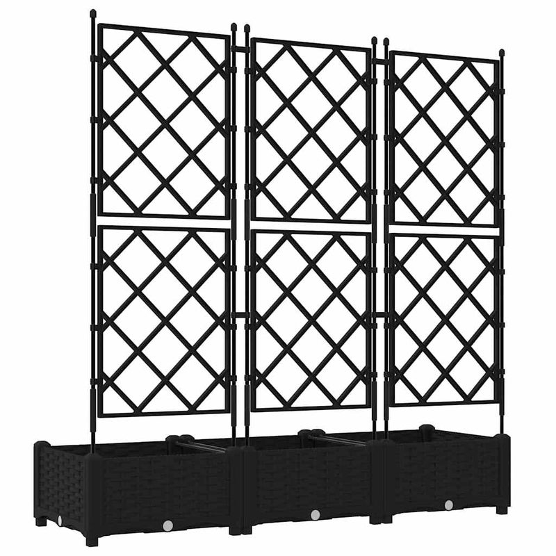 vidaXL Kertész cserép rácsos változattal 3 pcs Fekete