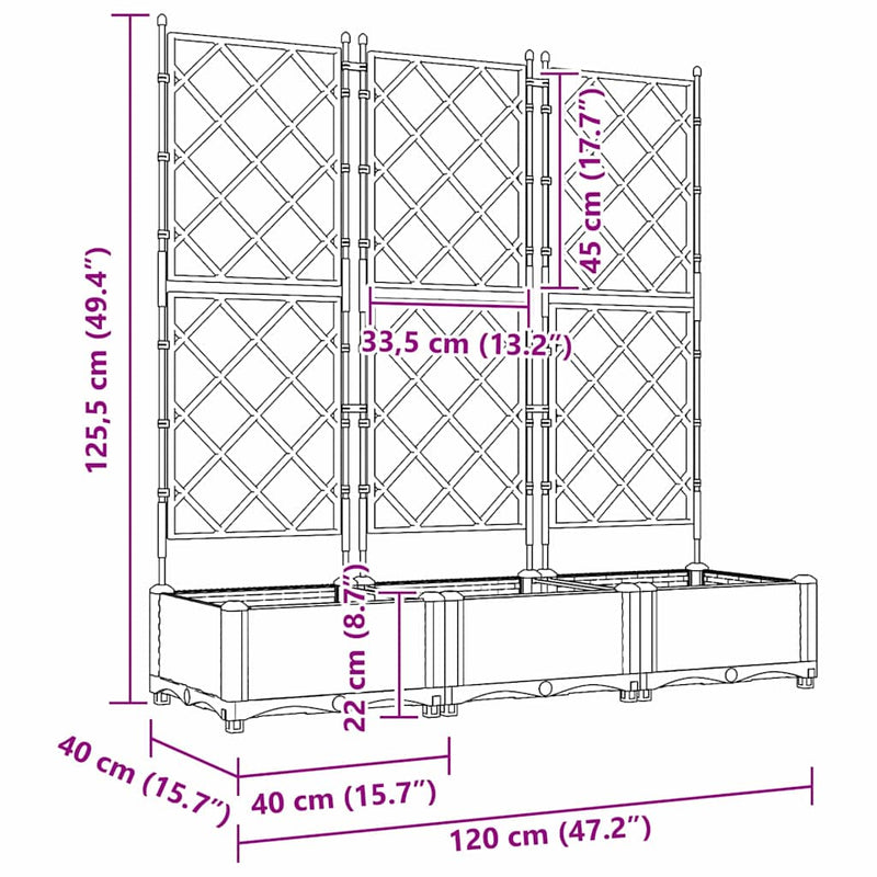 vidaXL Kertész cserép rácsos változattal 3 pcs Fekete