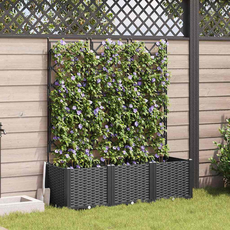 vidaXL Kertész cserép rácsos változattal 3 pcs Fekete