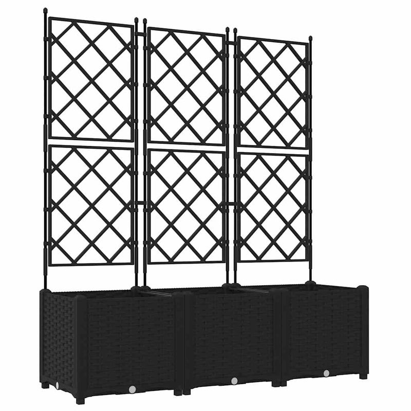vidaXL Kertész cserép rácsos változattal 3 pcs Fekete