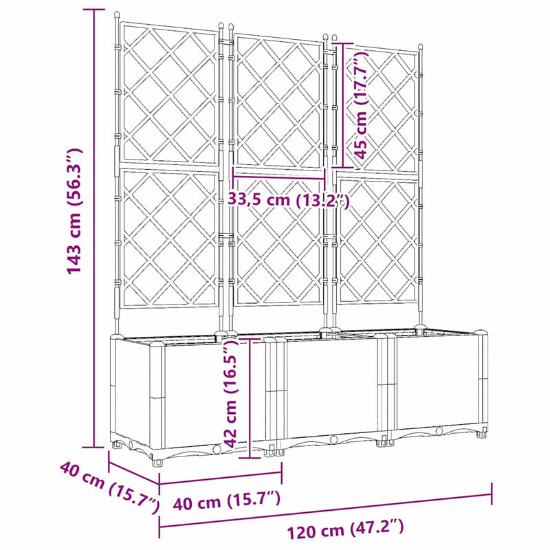 vidaXL Kertész cserép rácsos változattal 3 pcs Fekete