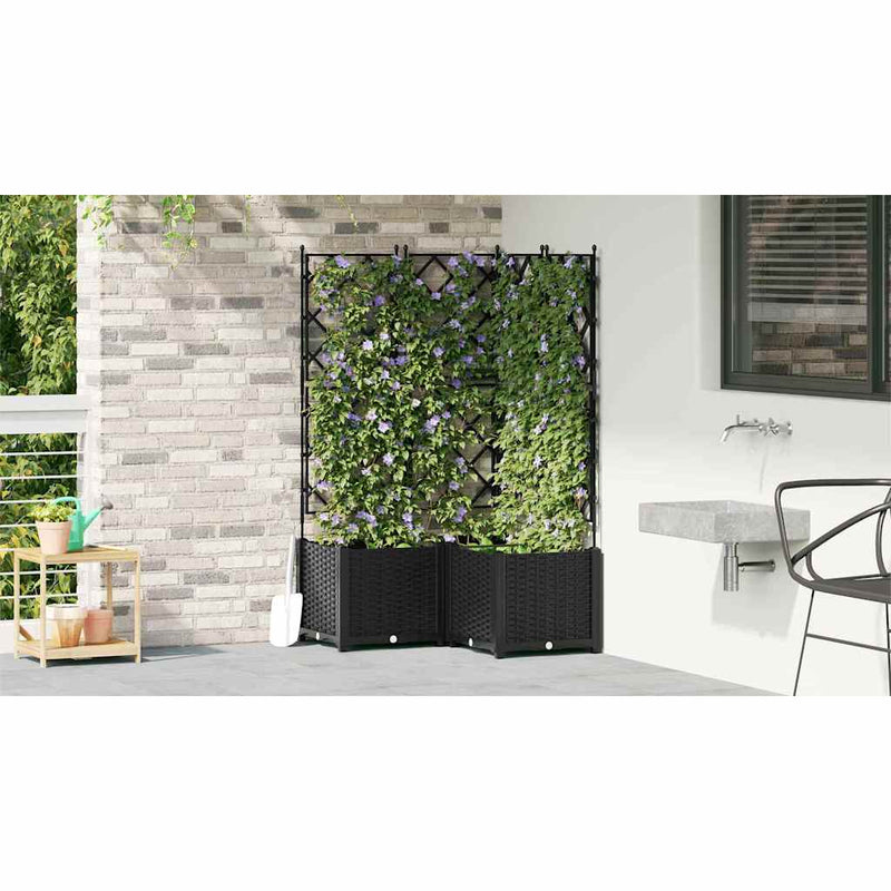 vidaXL Kertész cserép rácsos változattal 3 pcs Fekete 80 x 80 x 143 cm
