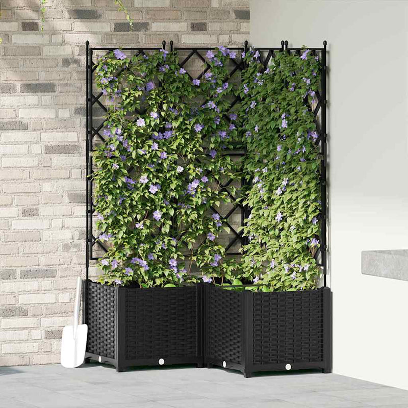 vidaXL Kertész cserép rácsos változattal 3 pcs Fekete 80 x 80 x 143 cm