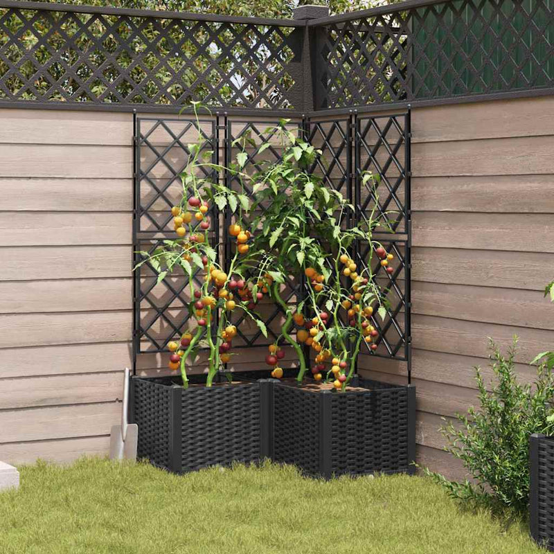 vidaXL Kertész cserép rácsos változattal 3 pcs Fekete 80 x 80 x 143 cm
