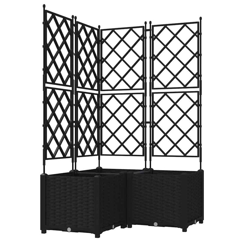vidaXL Kertész cserép rácsos változattal 3 pcs Fekete 80 x 80 x 143 cm