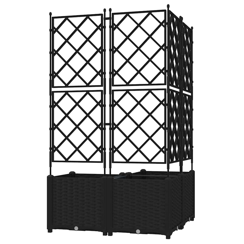 vidaXL Kertész cserép rácsos változattal 3 pcs Fekete 80 x 80 x 143 cm