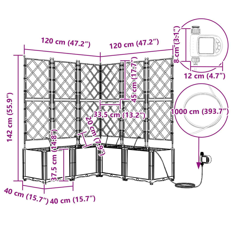 vidaXL Kertész cserép rácsos változattal Szürke 40 x 40 x 143 cm PP