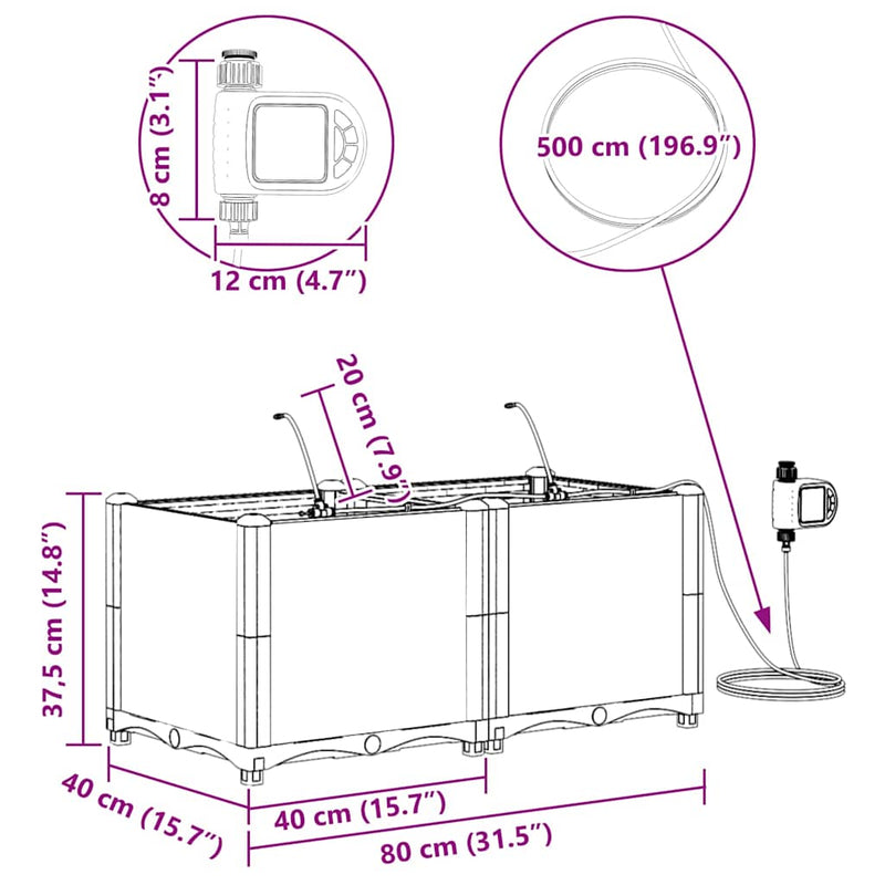 vidaXL Kerti ültetők Szürke 80 x 40 x 37.5 cm Acél
