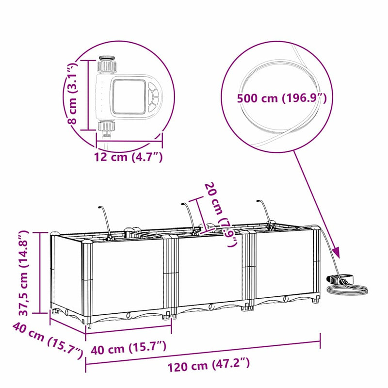 vidaXL Kerti ültetők Szürke 120 x 40 x 37.5 cm Acél
