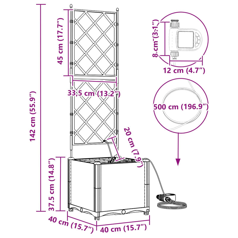 vidaXL Kerti ültetők Szürke 40 x 40 x 142 cm Acél