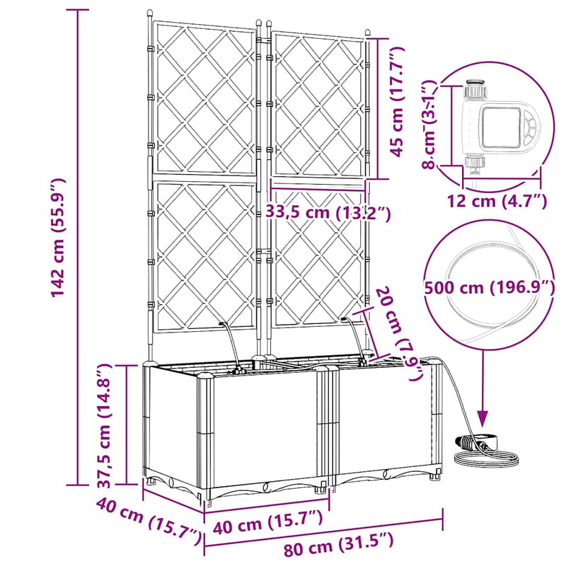 vidaXL Kerti ültetők Szürke 80 x 40 x 142 cm Acél