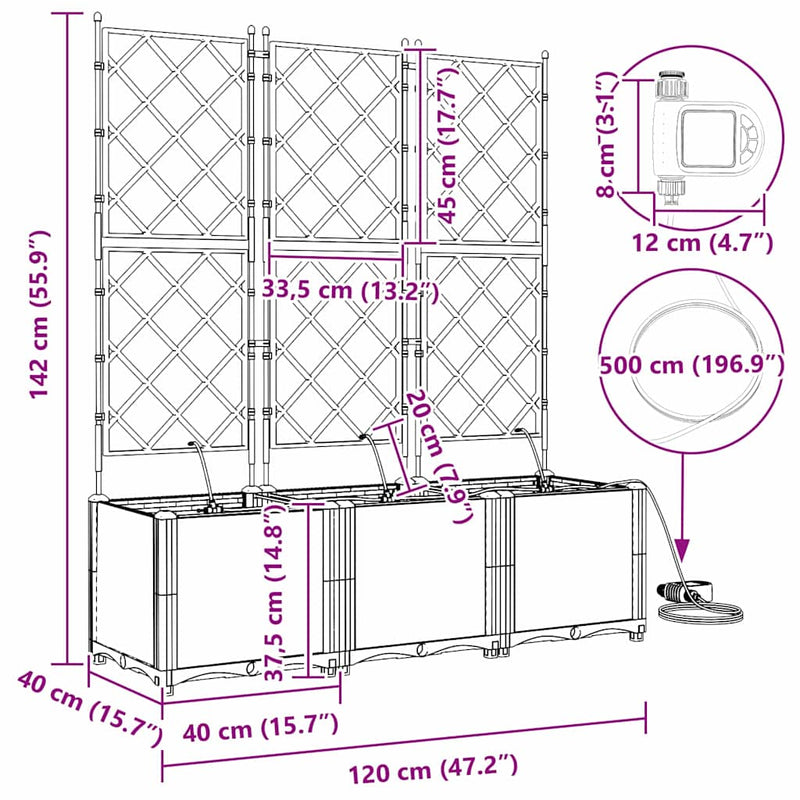 vidaXL Kerti ültetők Szürke 120 x 40 x 142 cm Acél