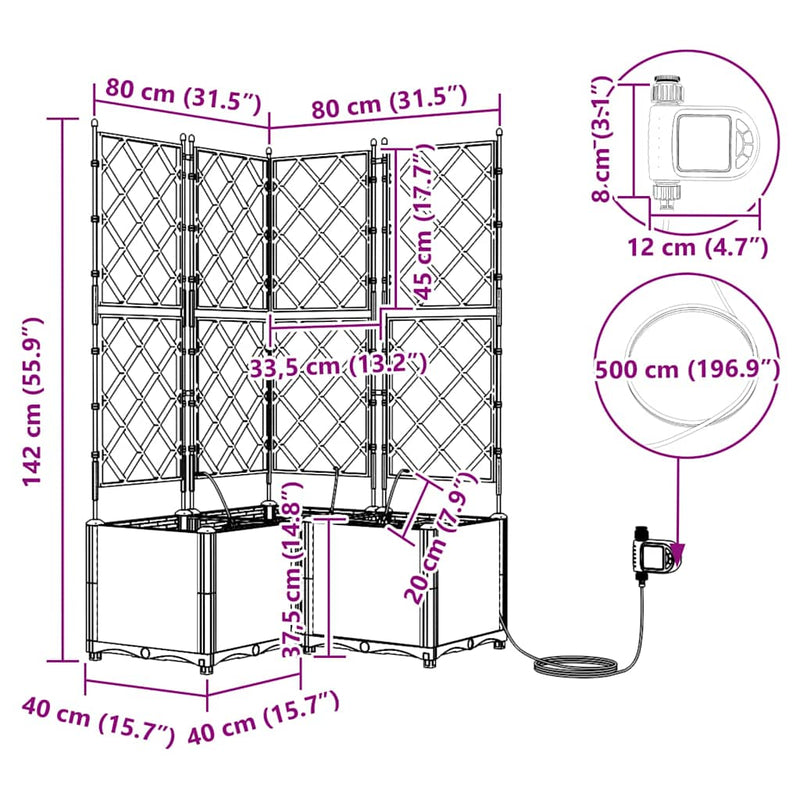 vidaXL Kerti ültetők Szürke 80 x 80 x 142 cm Acél