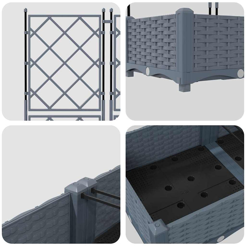 vidaXL Kertész cserép rácsos változattal 3 pcs Világosszürke