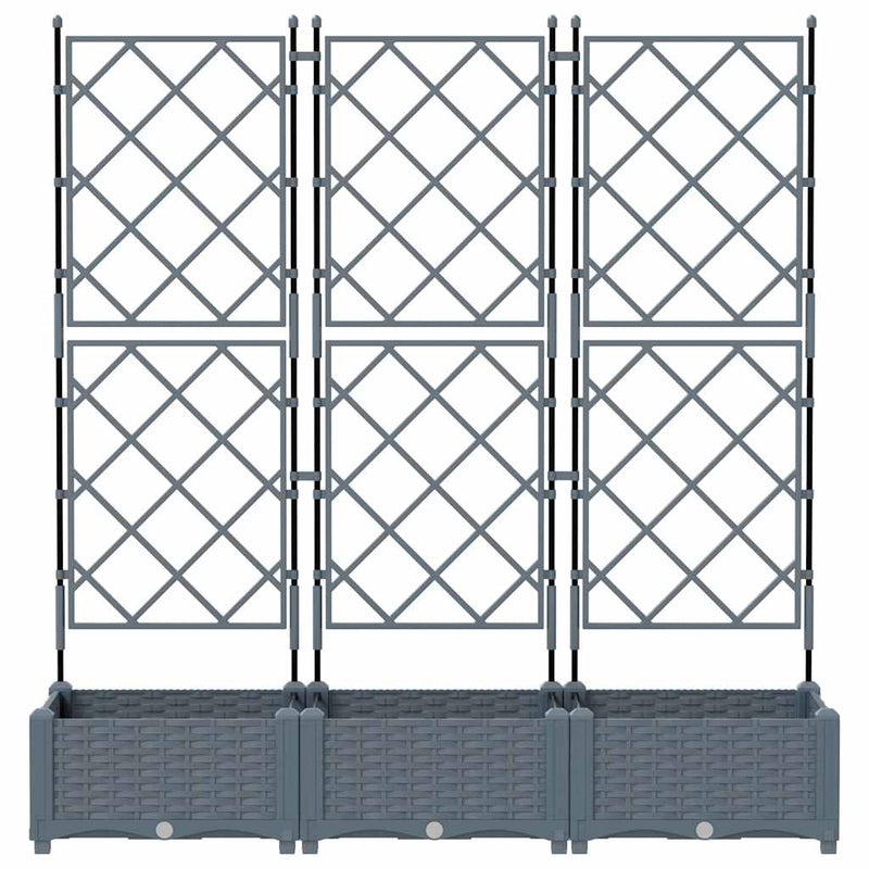 vidaXL Kertész cserép rácsos változattal 3 pcs Világosszürke