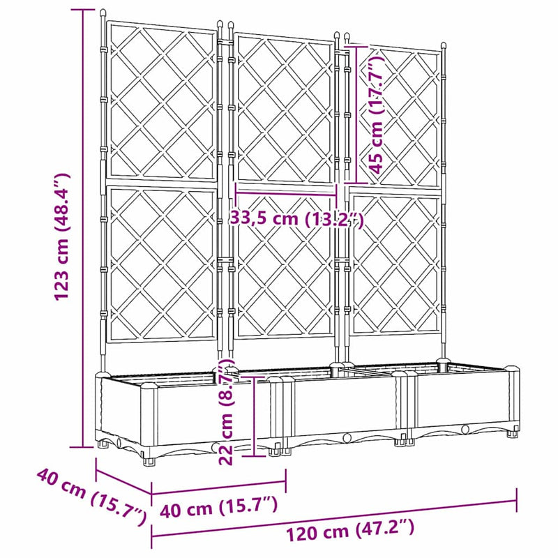 vidaXL Kertész cserép rácsos változattal 3 pcs Világosszürke