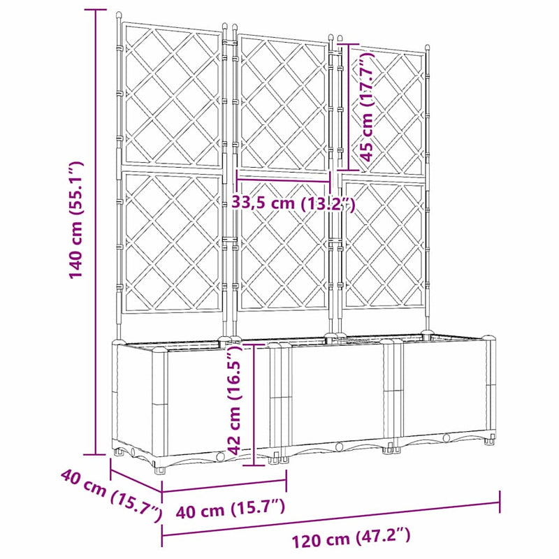 vidaXL Kertész cserép rácsos változattal 3 pcs Világosszürke