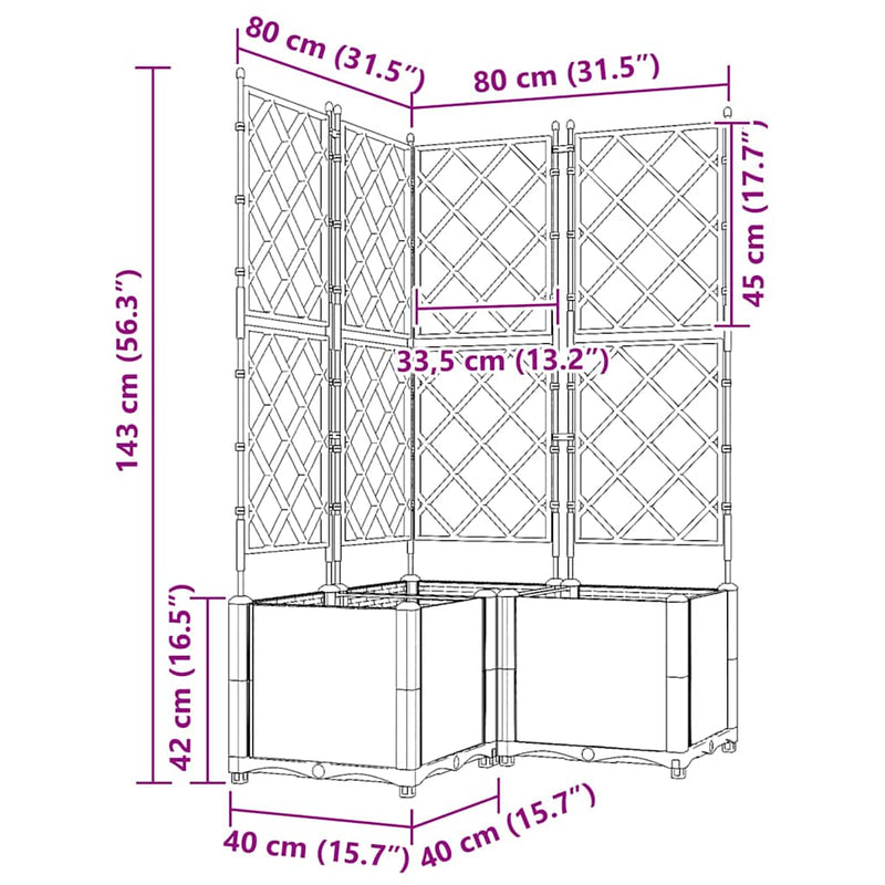 vidaXL Kertész cserép rácsos változattal 3 pcs Világosszürke
