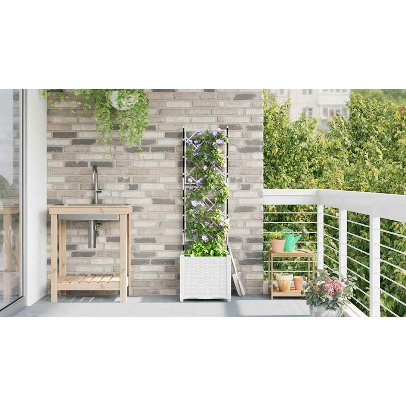 vidaXL Kertész cserép rácsos változattal Fehér 40 x 40 x 143 cm PP