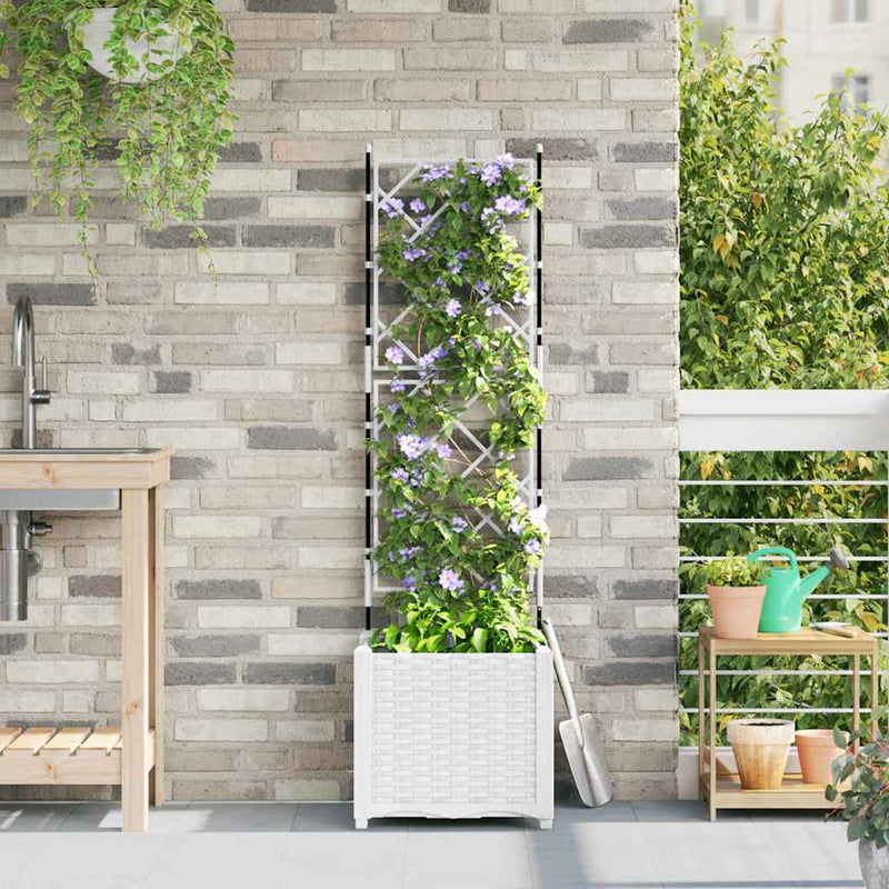vidaXL Kertész cserép rácsos változattal Fehér 40 x 40 x 143 cm PP
