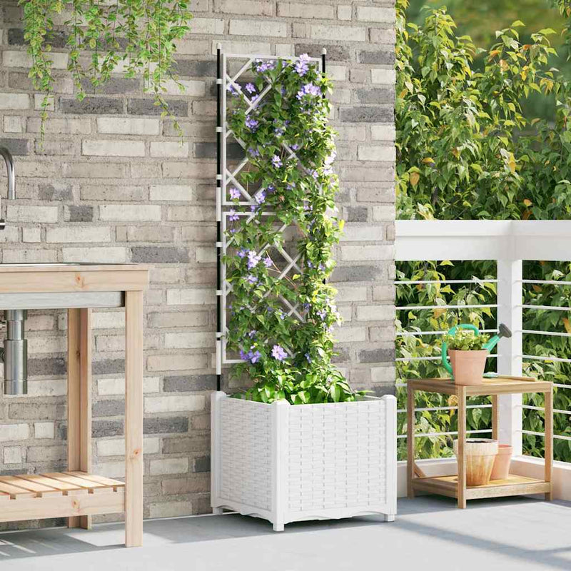 vidaXL Kertész cserép rácsos változattal Fehér 40 x 40 x 143 cm PP