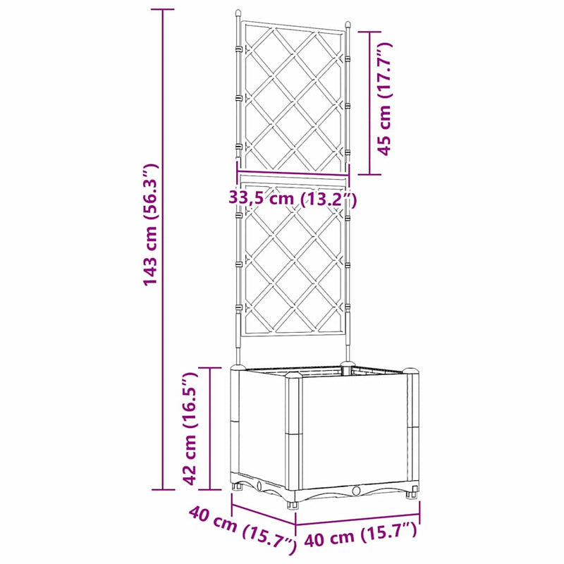 vidaXL Kertész cserép rácsos változattal Fehér 40 x 40 x 143 cm PP