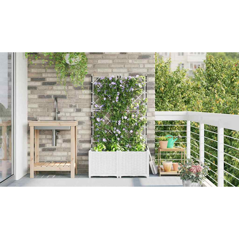 vidaXL Kertész cserép rácsos változattal 2 pcs Fehér 80 x 40 x 143 cm