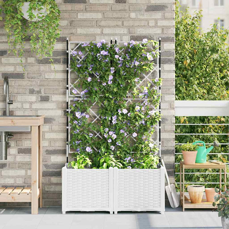 vidaXL Kertész cserép rácsos változattal 2 pcs Fehér 80 x 40 x 143 cm