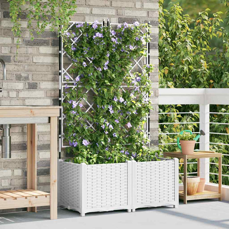 vidaXL Kertész cserép rácsos változattal 2 pcs Fehér 80 x 40 x 143 cm