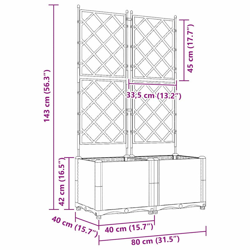 vidaXL Kertész cserép rácsos változattal 2 pcs Fehér 80 x 40 x 143 cm