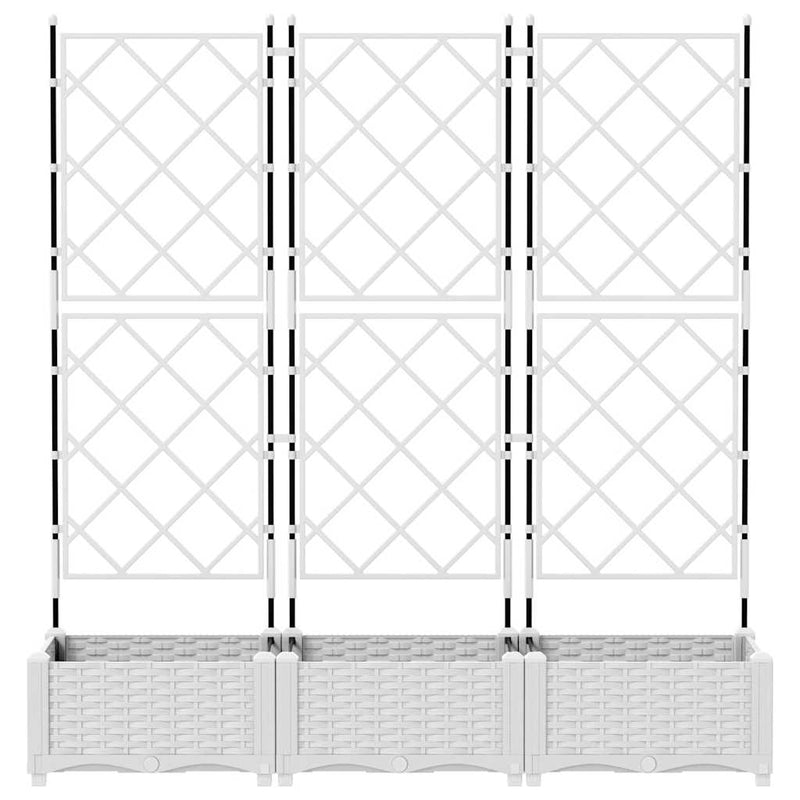vidaXL Kertész cserép rácsos változattal 3 pcs Fehér
