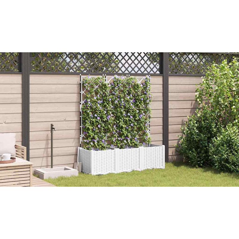 vidaXL Kertész cserép rácsos változattal 3 pcs Fehér 120 x 40 x 143 cm
