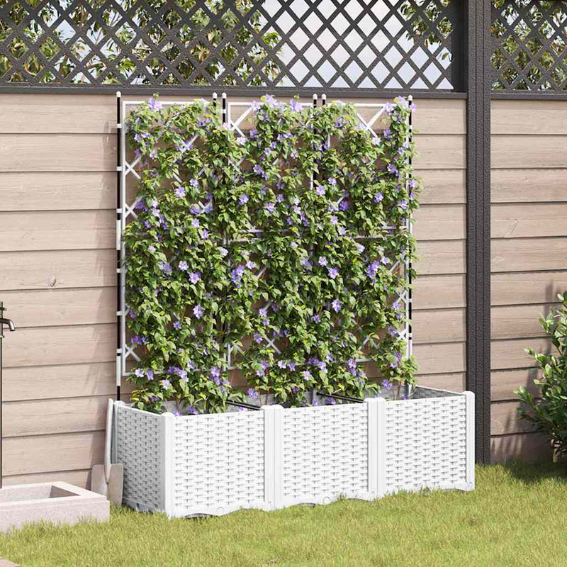 vidaXL Kertész cserép rácsos változattal 3 pcs Fehér 120 x 40 x 143 cm