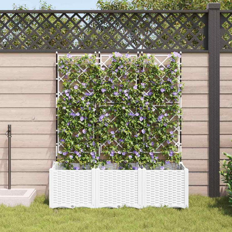 vidaXL Kertész cserép rácsos változattal 3 pcs Fehér 120 x 40 x 143 cm