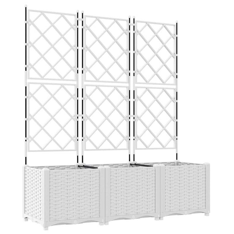 vidaXL Kertész cserép rácsos változattal 3 pcs Fehér 120 x 40 x 143 cm