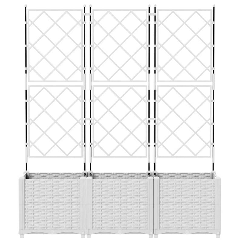 vidaXL Kertész cserép rácsos változattal 3 pcs Fehér 120 x 40 x 143 cm