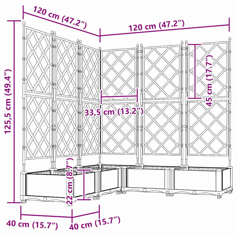 vidaXL Kertész cserép rácsos változattal 5 pcs Fehér